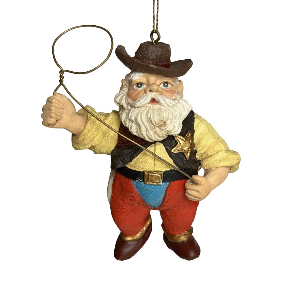 Sheriff Santa Ornament Western Rodeo Lasso Cowboy Hat 4.5" x 3.5" Christmas